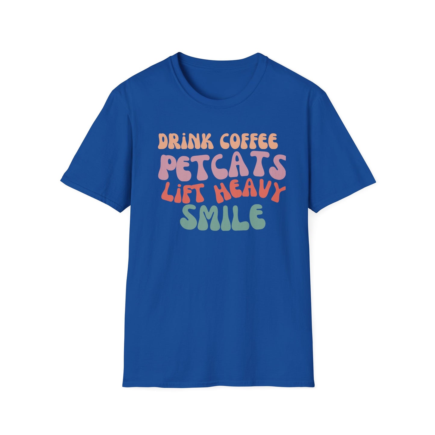 Cute Retro Graphic Tee Drink Coffee Tshirt Pet Cats T-shirts Lift Heavy T-shirt Smile T Shirts for Cat Lover gifts for Gym Tees Workout tees