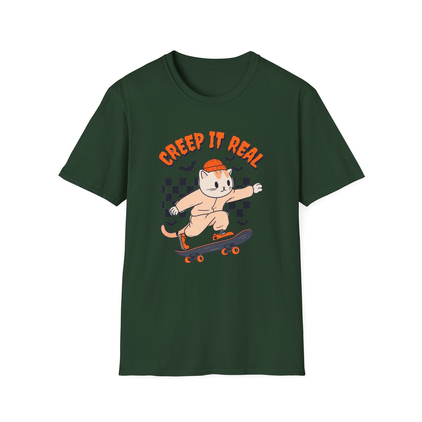 Creep It Real Tshirt Halloween T-shirt Ghost Skateboarding Shirt Halloween T Shirt for Skater gift for Cat Lover gifts Cat Halloween T-shirt