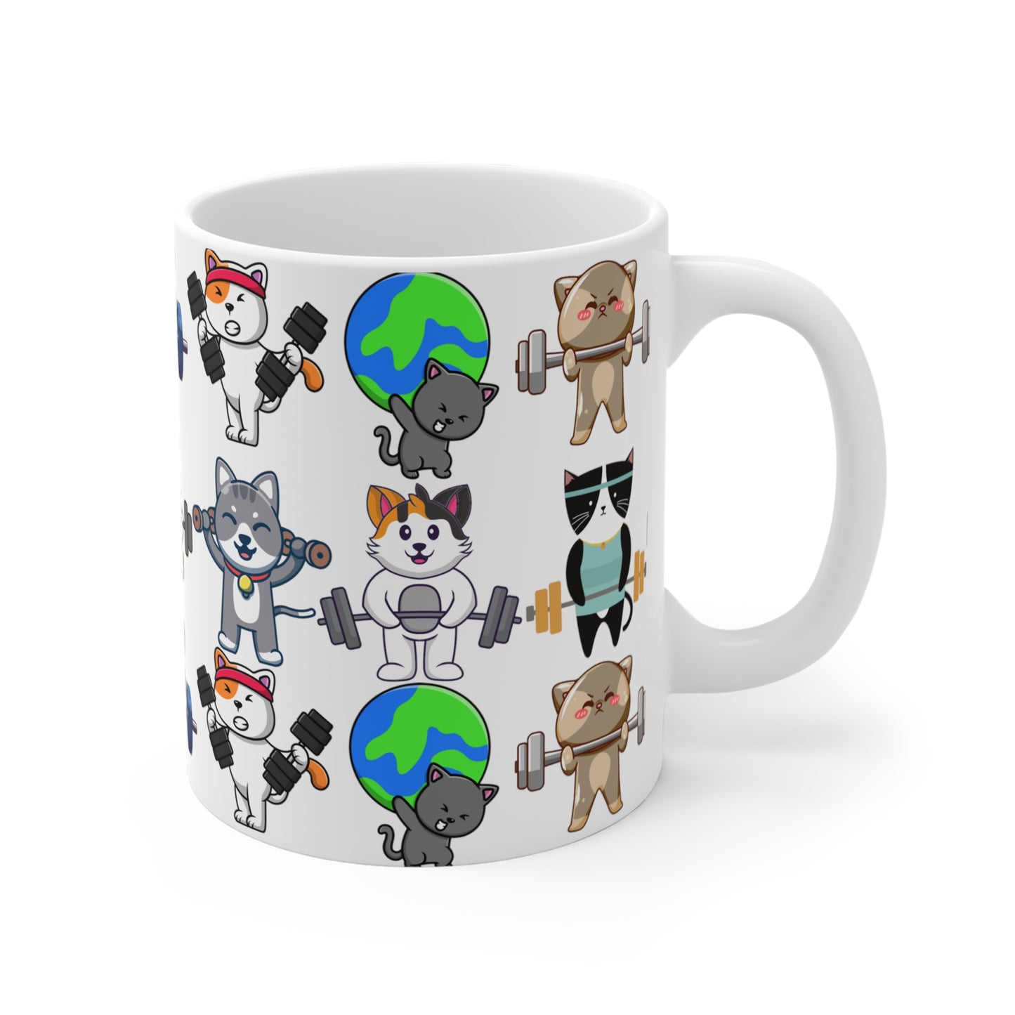 Funny Cat Gym Mug for Cat Love gift of Cute Cat Coffee Mug for Cat mom gift for Her, Cats Working out Coffee Cup 110z