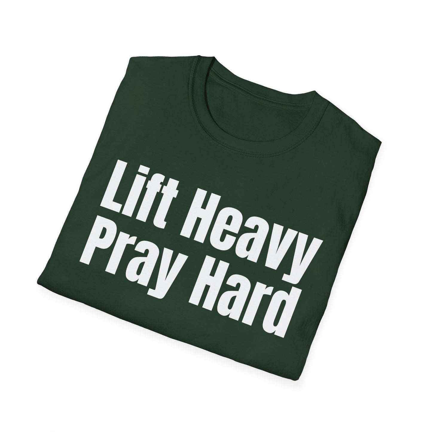Christian Workout T-Shirt, Religious Exercise Shirt, Inspirational Gym Tee, Unisex Softstyle Top, Lift Heavy Pray Hard Apparel