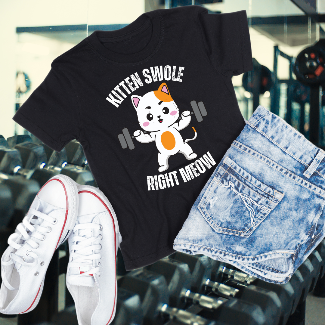 KITTEN Swole Right MEOW Cat T-shirt of Cat Lover gifts for Workout Lover, Funny Cat working out Shirt for Gym Lover gift