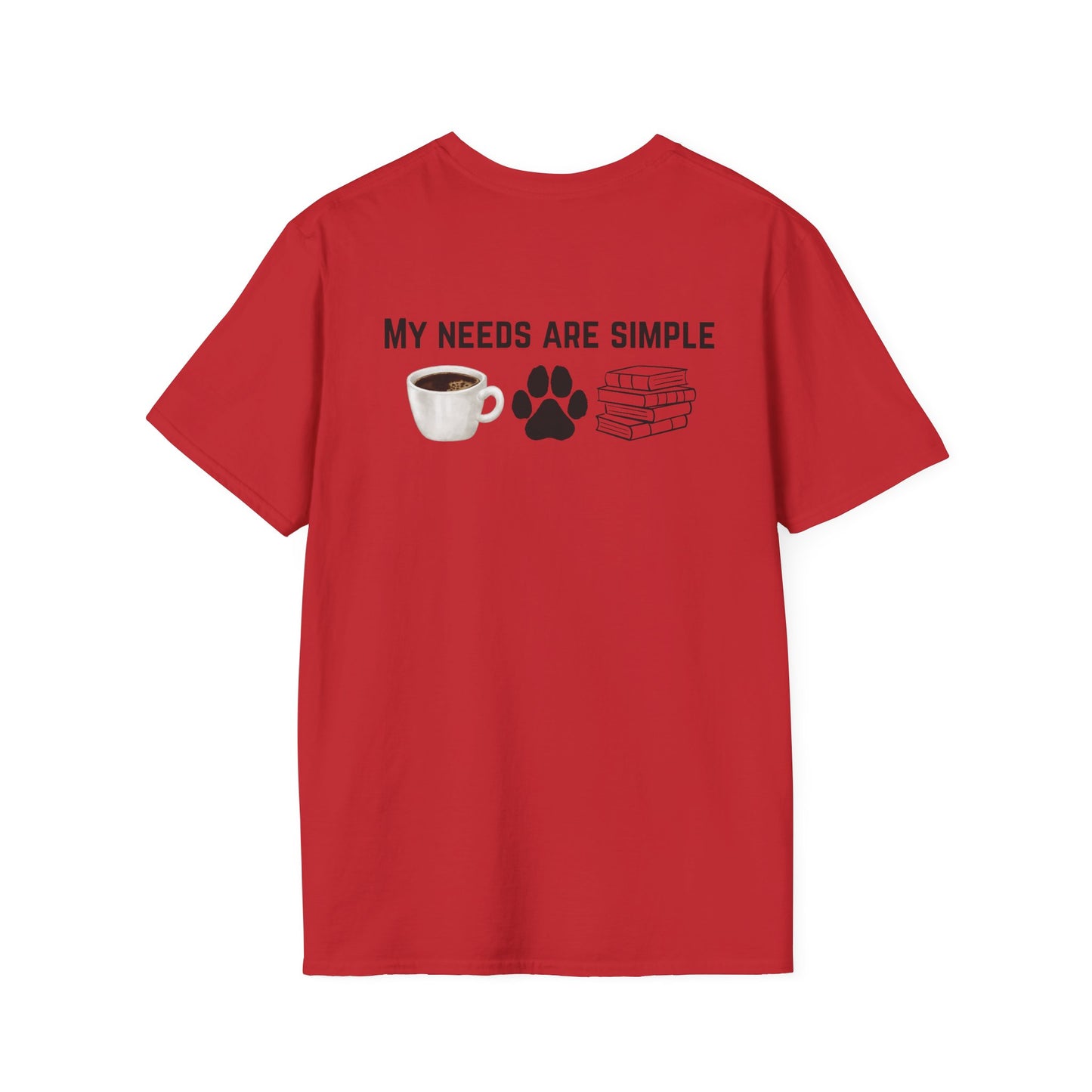 Bookworm Coffee and Dogs Unisex Softstyle T-Shirt, Dog Lover Tee, Book Lover Gift, Simple Life Shirt