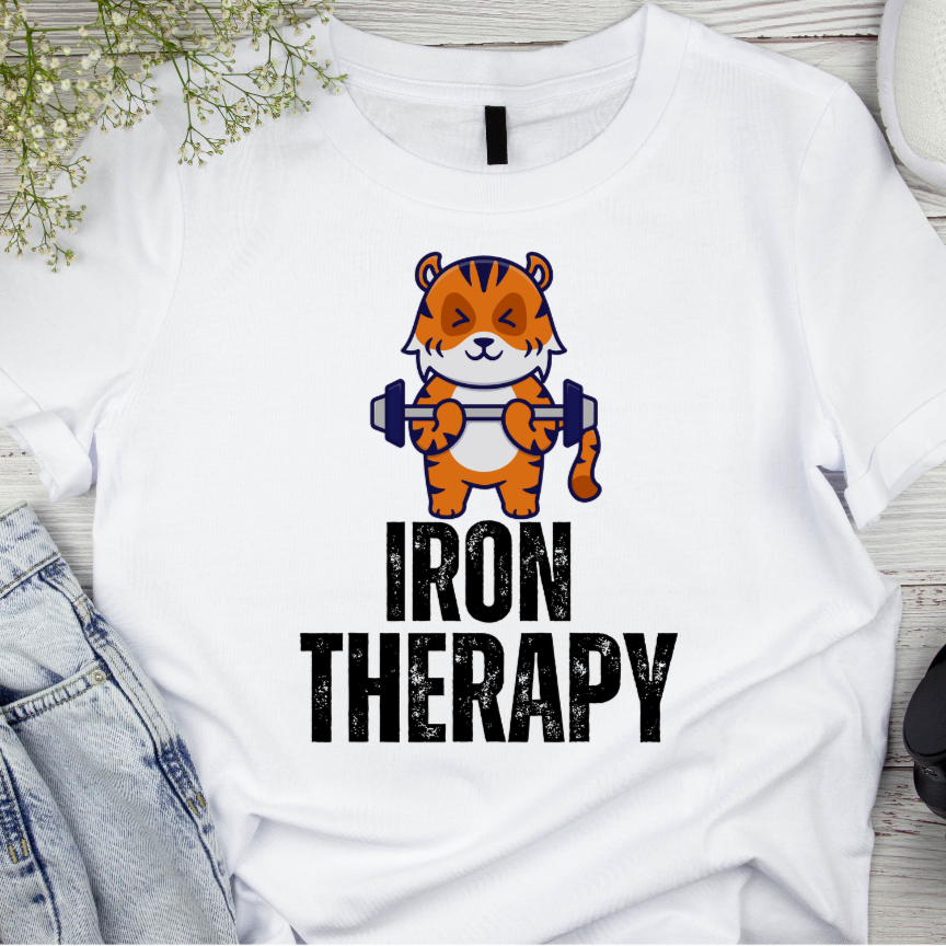 Tiger Working out T-shirt IRON THERAPY T Shirt for Gym Lover gift for Fitness Lover T Shirt for Cross Fit Lover Weightlifting Tee