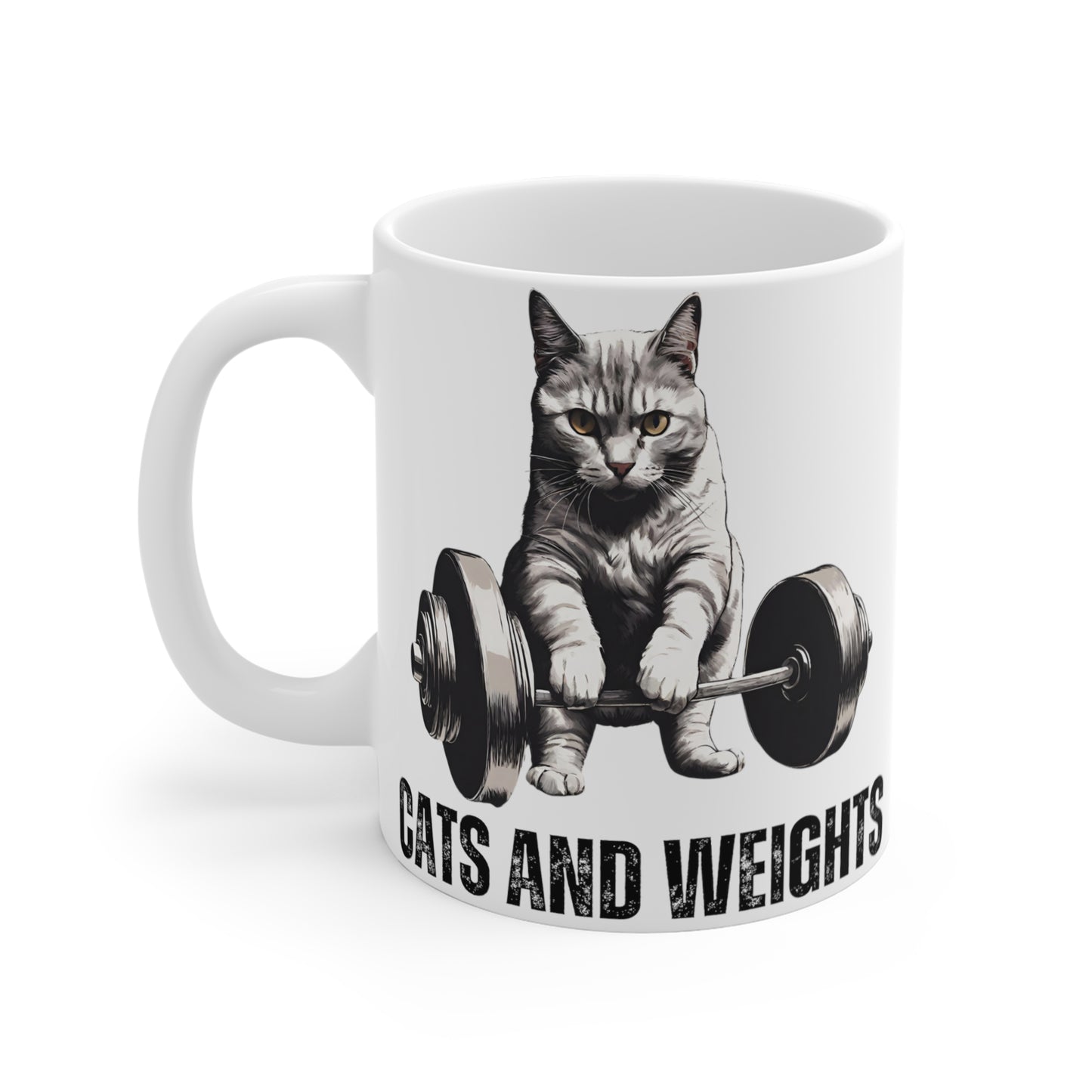 CATS & WEIGHTS Mug for Cat Lover gift for Gym Lover gift for Fitness Lover Coffee Mug for Coffee Lover Cat Mom Mug 11oz Workout Cat