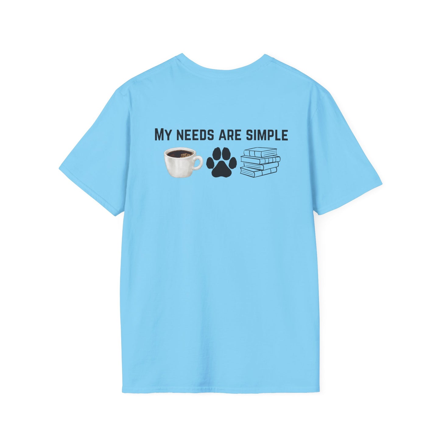 Bookworm Coffee and Dogs Unisex Softstyle T-Shirt, Dog Lover Tee, Book Lover Gift, Simple Life Shirt