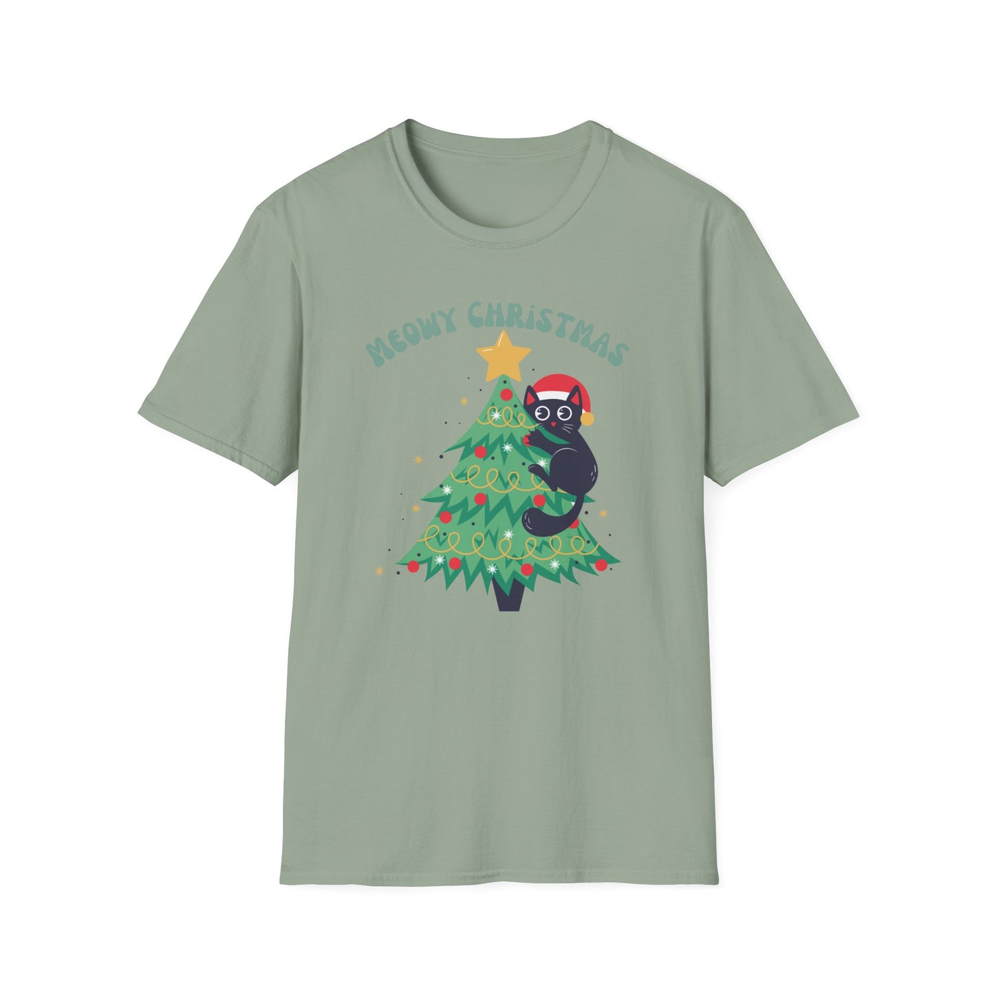 Meowy Christmas Shirt for Cat Christmas present for Cat Lover TShirts Black Cat Tshirt Christmas Cat Tree T-shirts for her gifts for Holiday