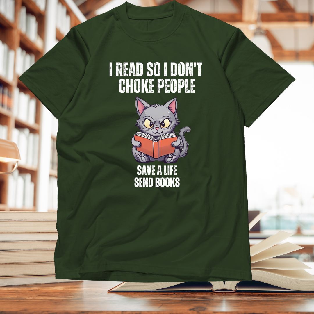 Angry Cat Reading T-shirt Funny Kitty Shirts for Reader gift Book Lover gifts for Bookish T Shirts Save A Life Send Books Book Pun T Shirt
