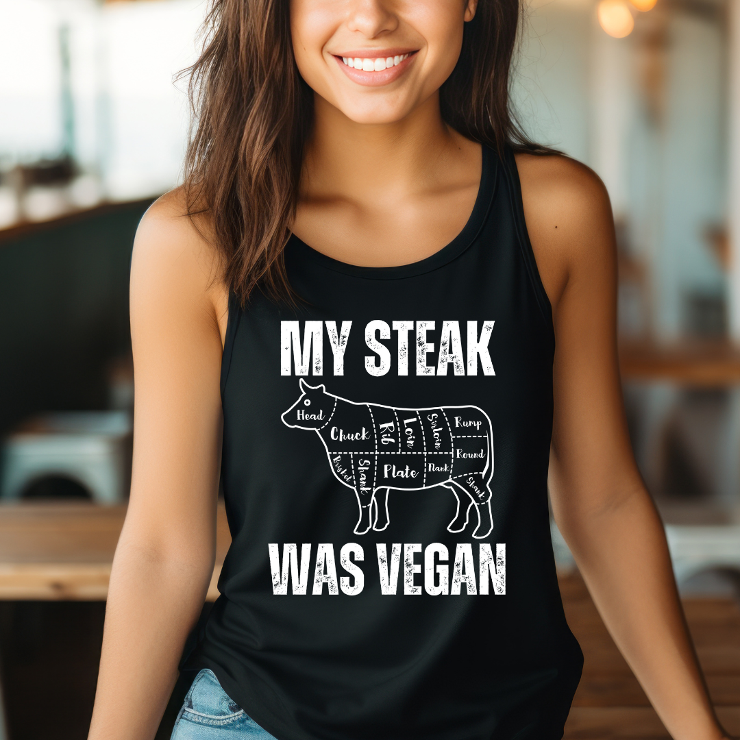 Funny Tank Top for Steak Lover gift for Meat Lover Shirt for Carnivore T Shirt My Steak Was Vegan Tank Tops Second Hand Vegan