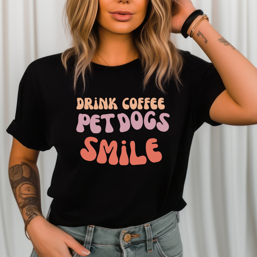 Groovy Dog Shirt for Coffee Lover Tees Retro Dog Tshirt for Dog Lover gift for Dog Mom present for Christmas gifts for Her Smile T-shirts