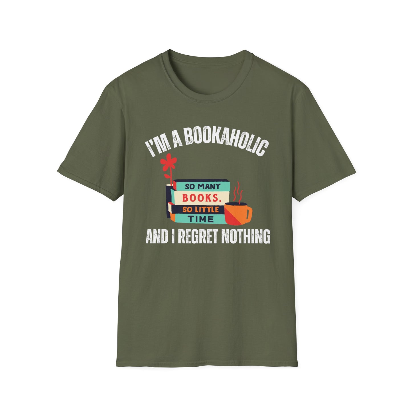 Bookaholic Funny Reading Unisex Softstyle T-Shirt, Book Addict Tee, Too Many Books So Little Time Shirt