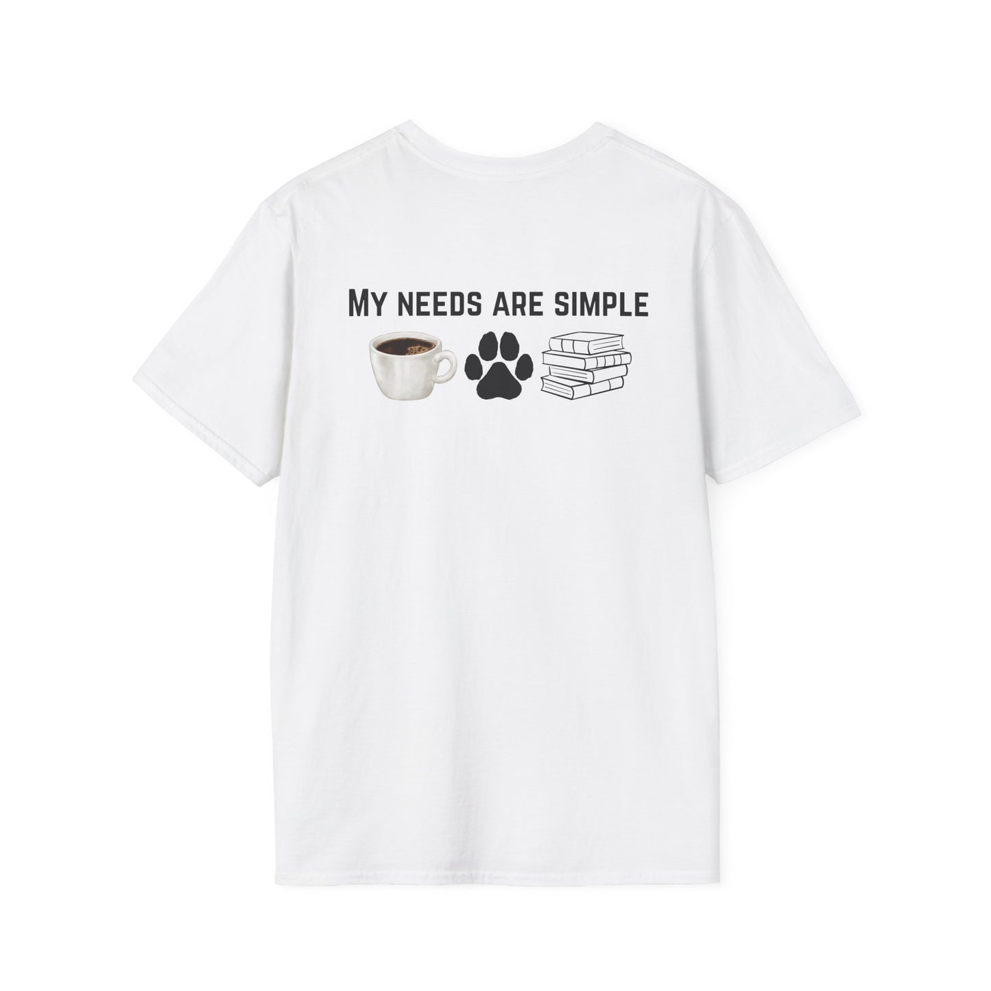 Bookworm Coffee and Dogs Unisex Softstyle T-Shirt, Dog Lover Tee, Book Lover Gift, Simple Life Shirt