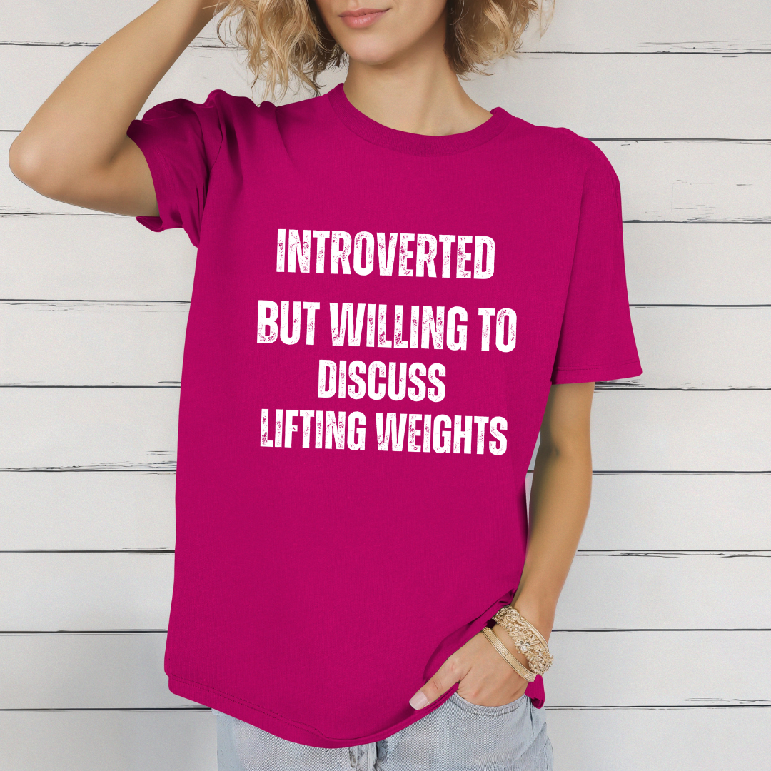 Funny Workout T-shirt for Gym Rat gifts for Personal Trainer Shirt - Introverted But Willing to Discuss Lifting Weights Introvert Shirts