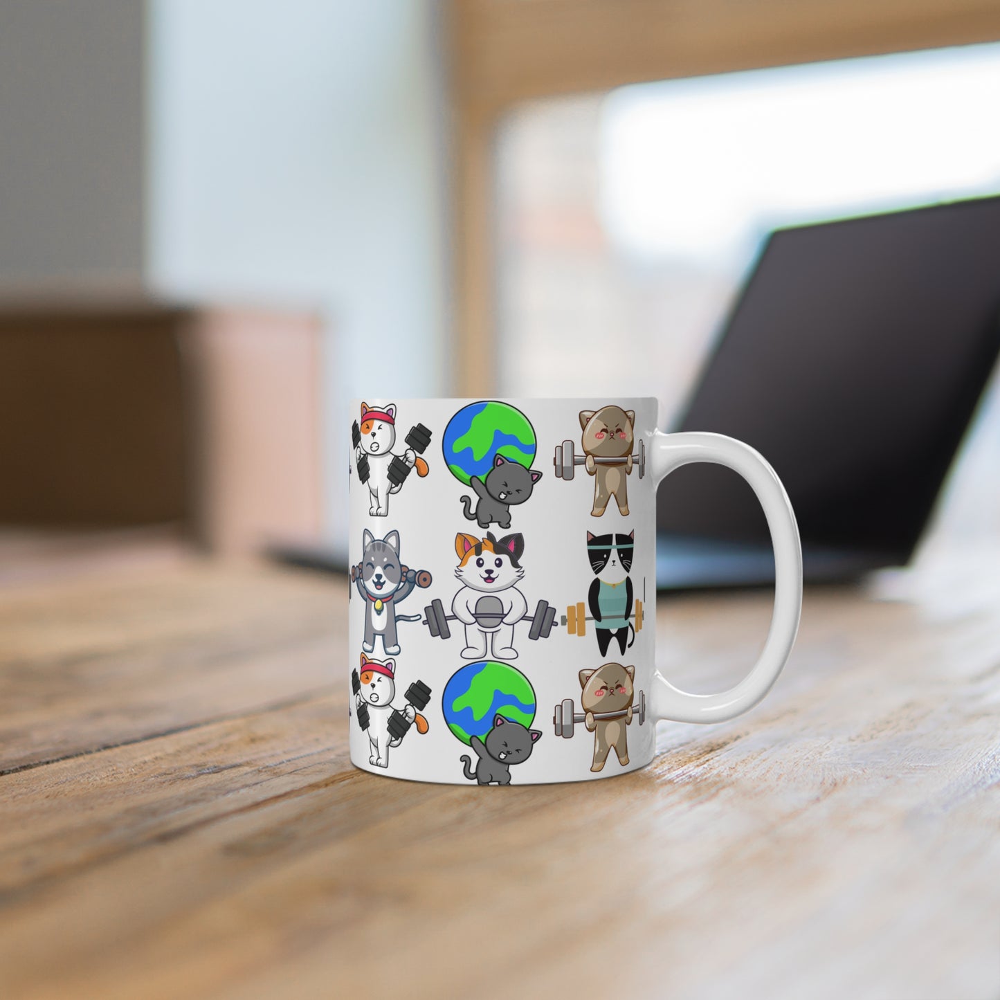 Funny Cat Gym Mug for Cat Love gift of Cute Cat Coffee Mug for Cat mom gift for Her, Cats Working out Coffee Cup 110z