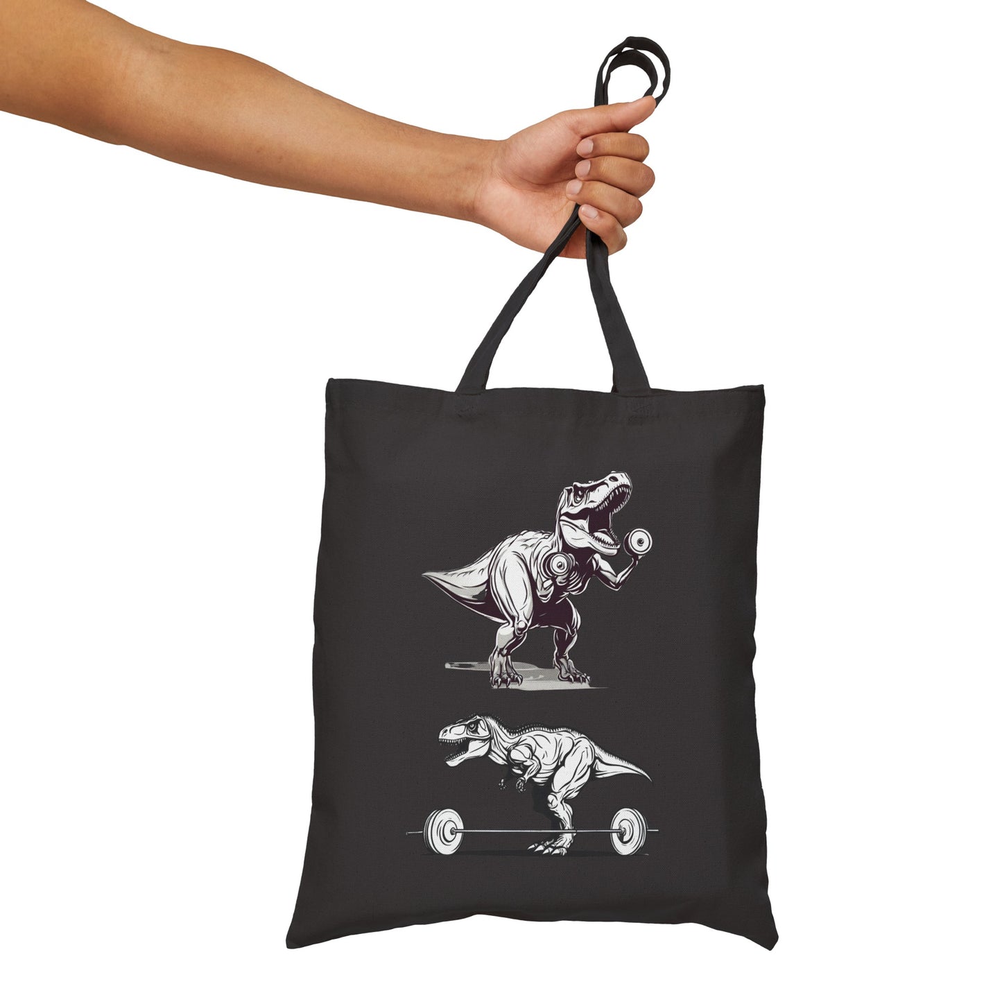 Funny Dinosaur Working Out Tote Bag T-rex Lifting Weights Canvas Tote Bag for Dinosaurs Lover gift for Gym Rat Fitness bags Workout Bag