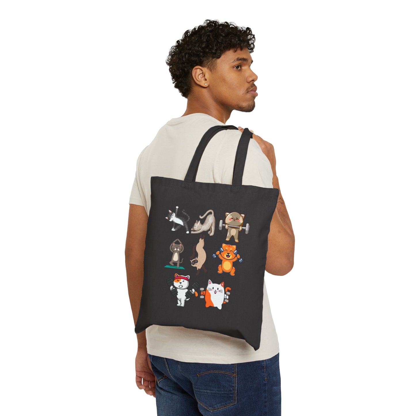 Funny Cats Working out Tote Bag Funny Gym Bags for Cat Lovers gifts for Cat Mom Fitness Tote Bag for Workout lover Cute Kitty Cats Totes