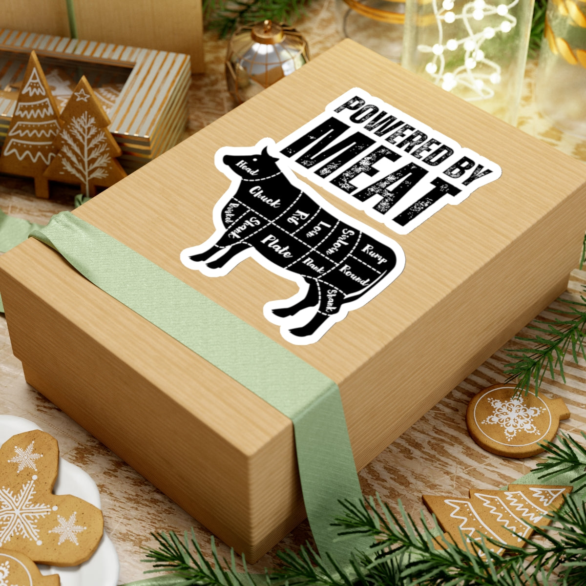 Powered By Meat Funny Cow Sticker for Carnivore gift for Meat Lovers gifts for bbq lover grilling sticker food stickers foodie gifts
