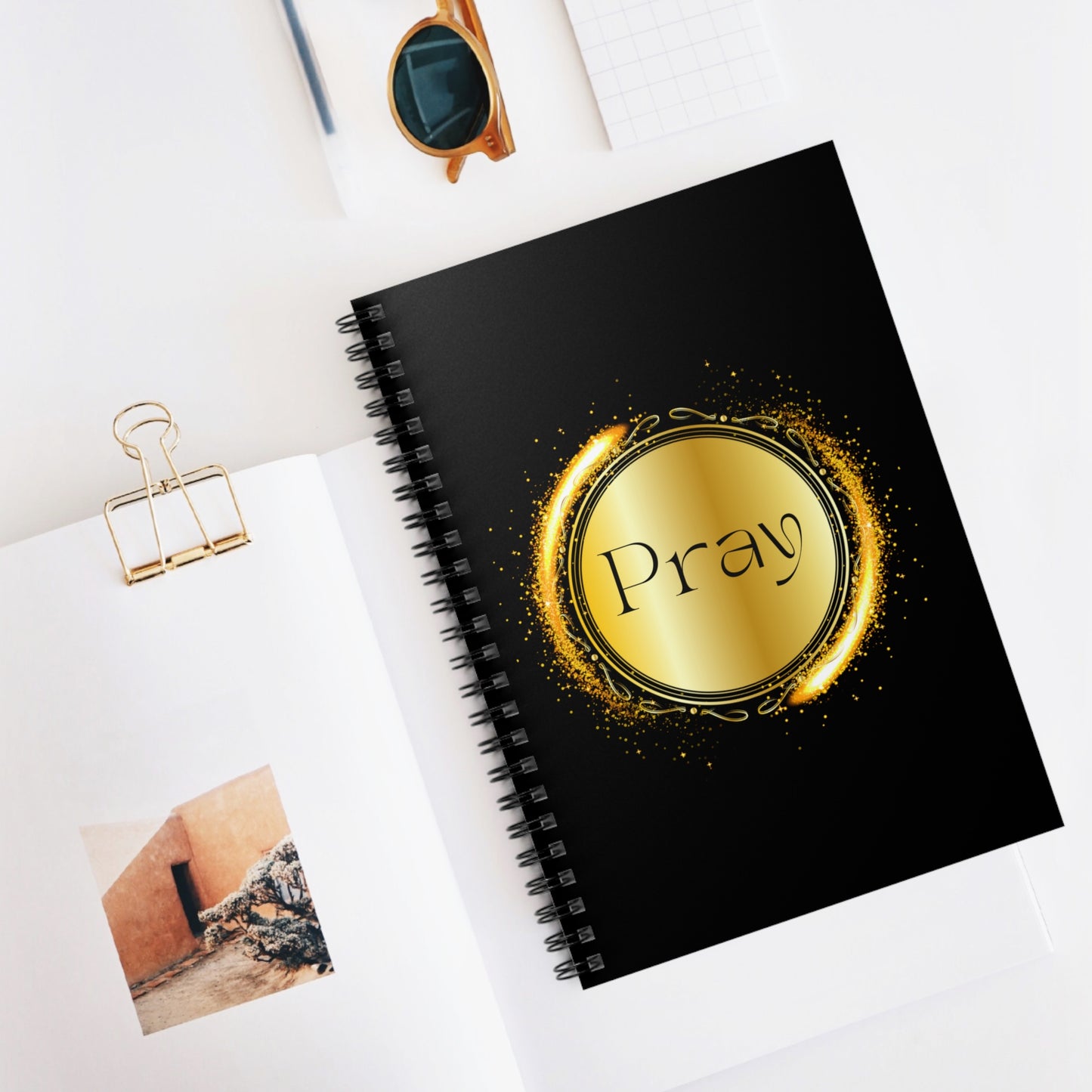 Prayer Journal - Beautiful Gold & Black Prayer Journal Pray Spiral Notebook - Ruled Line - Christian gift