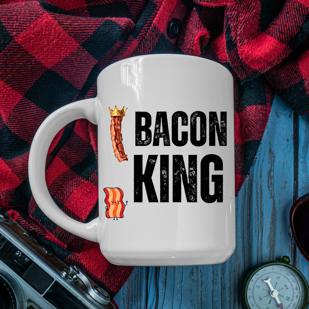Bacon Mug Funny Mug for Meat Lover gift for Meat Lover gift - Large Coffee Mug for Coffee Lover gift for Him - BACON KING - Valentine's Gift