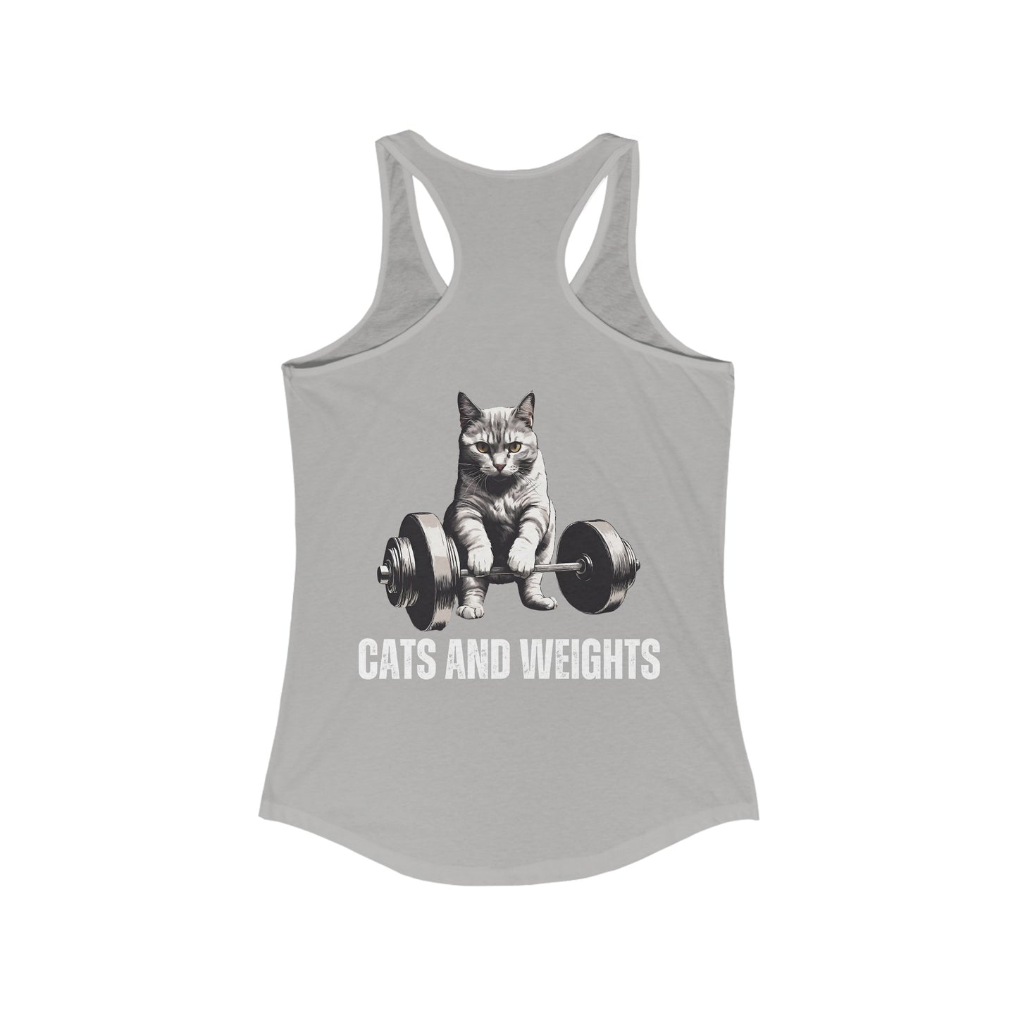 BACK DESIGN Cats and Weights Tank Top Cats Lifting Weights Powerlifting Kitty Tank Tops