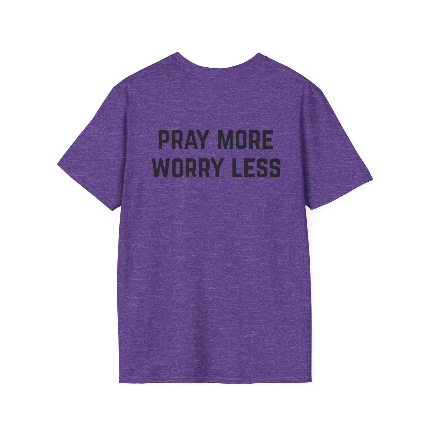 Pray More Worry Less Unisex Softstyle T-Shirt, Religious Tee, Positive Vibes Shirt, Inspirational Apparel, Faith Gift, Christian Clothing