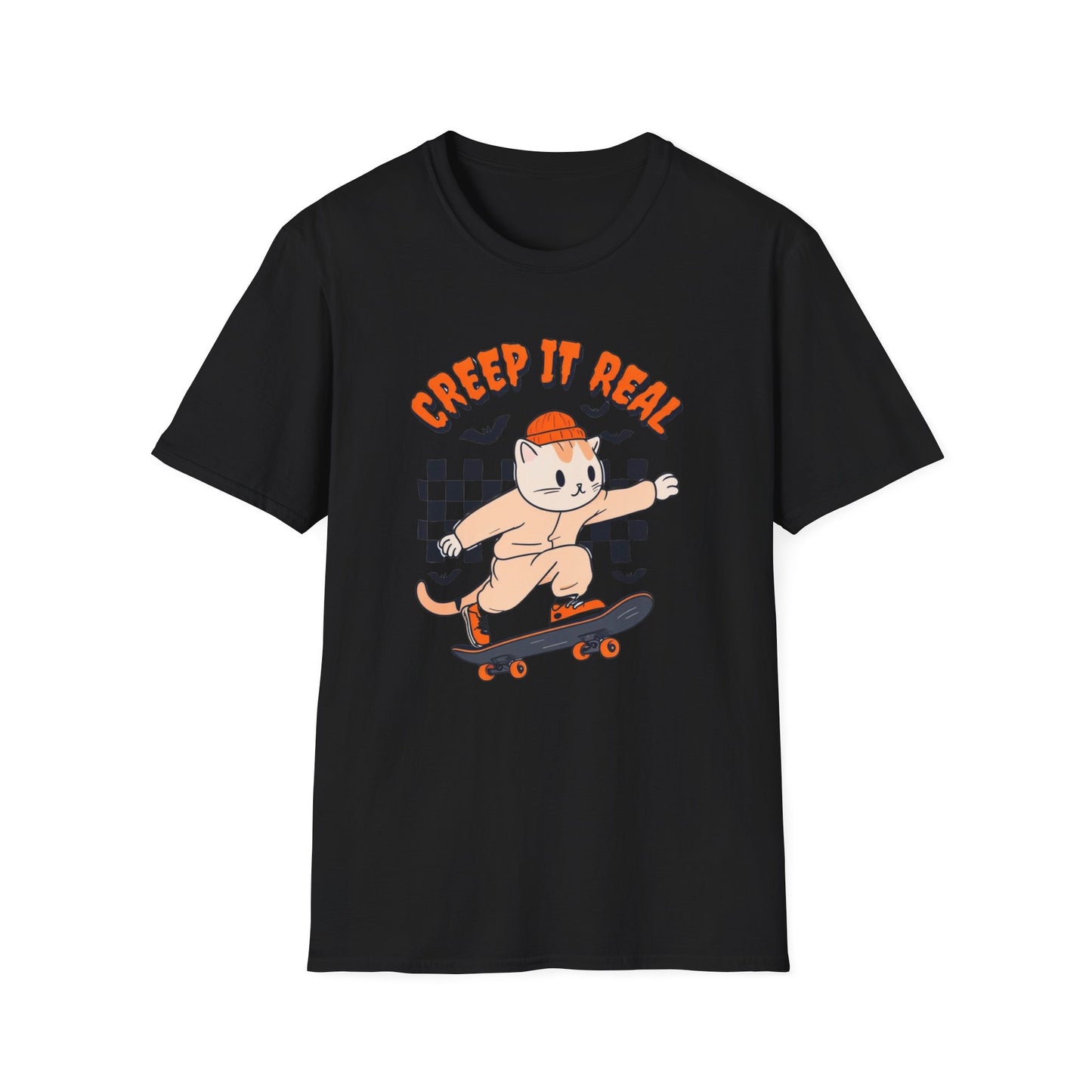 Creep It Real Tshirt Halloween T-shirt Ghost Skateboarding Shirt Halloween T Shirt for Skater gift for Cat Lover gifts Cat Halloween T-shirt