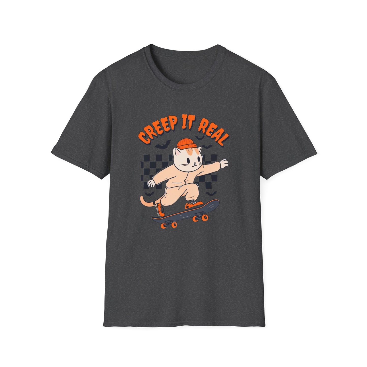 Creep It Real Tshirt Halloween T-shirt Ghost Skateboarding Shirt Halloween T Shirt for Skater gift for Cat Lover gifts Cat Halloween T-shirt