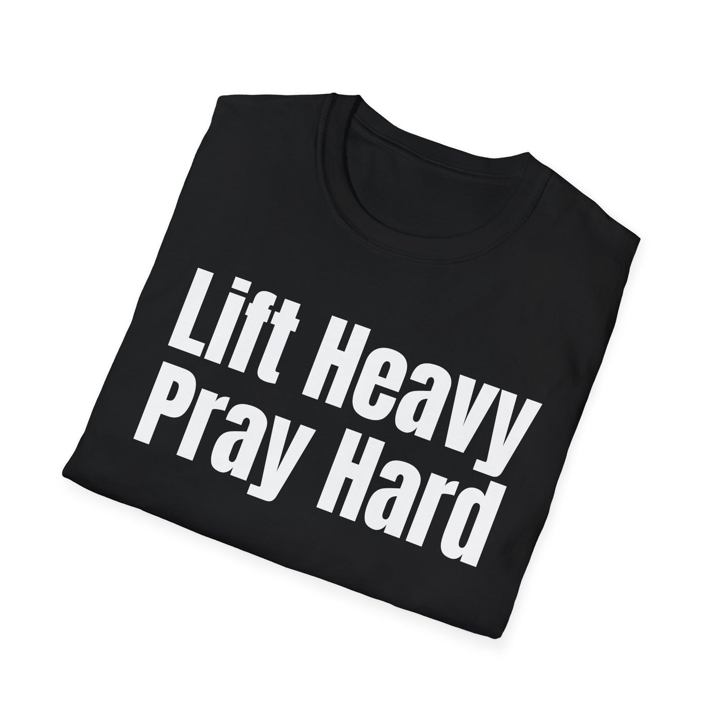 Christian Workout T-Shirt, Religious Exercise Shirt, Inspirational Gym Tee, Unisex Softstyle Top, Lift Heavy Pray Hard Apparel