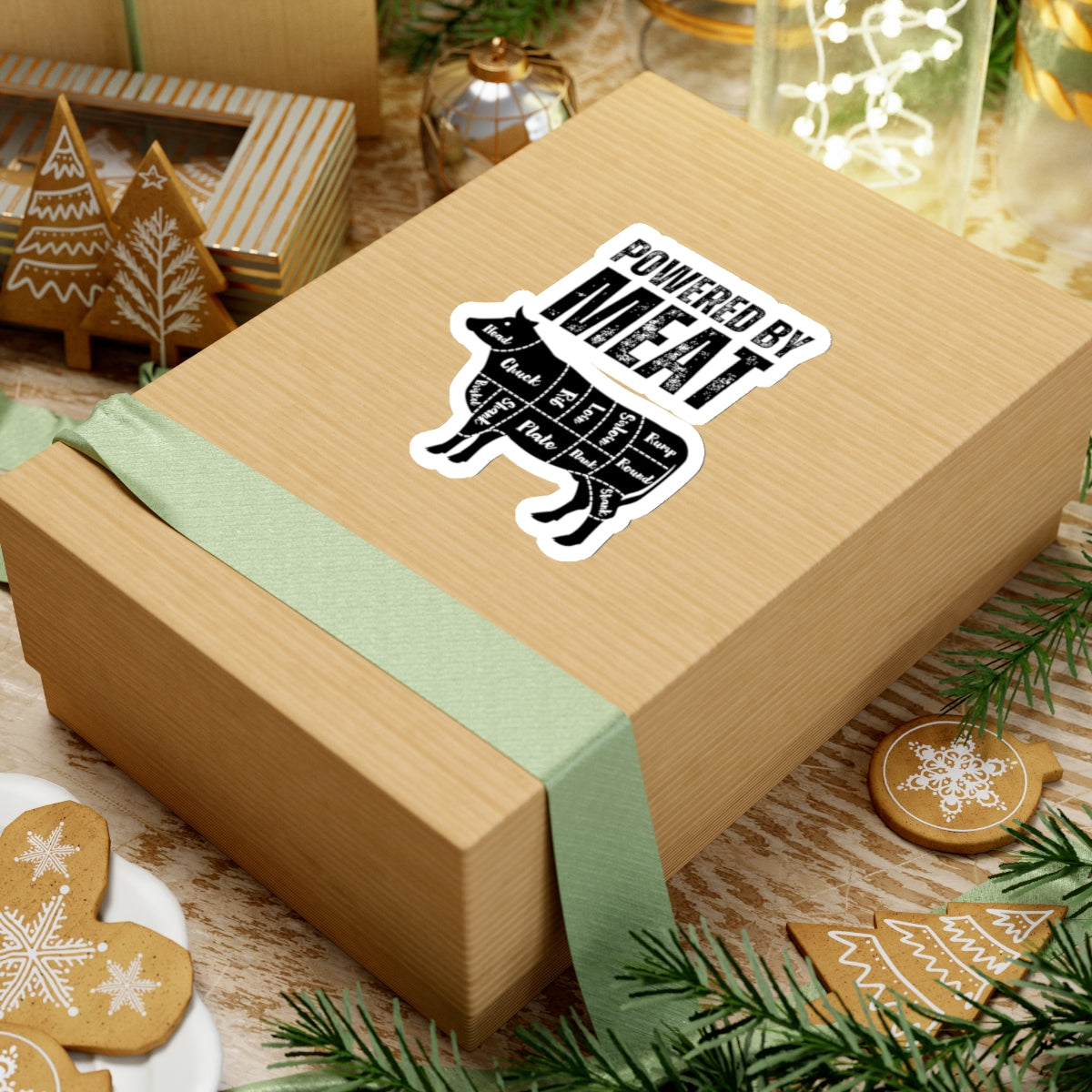 Powered By Meat Funny Cow Sticker for Carnivore gift for Meat Lovers gifts for bbq lover grilling sticker food stickers foodie gifts