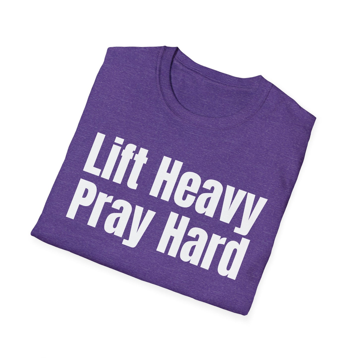 Christian Workout T-Shirt, Religious Exercise Shirt, Inspirational Gym Tee, Unisex Softstyle Top, Lift Heavy Pray Hard Apparel
