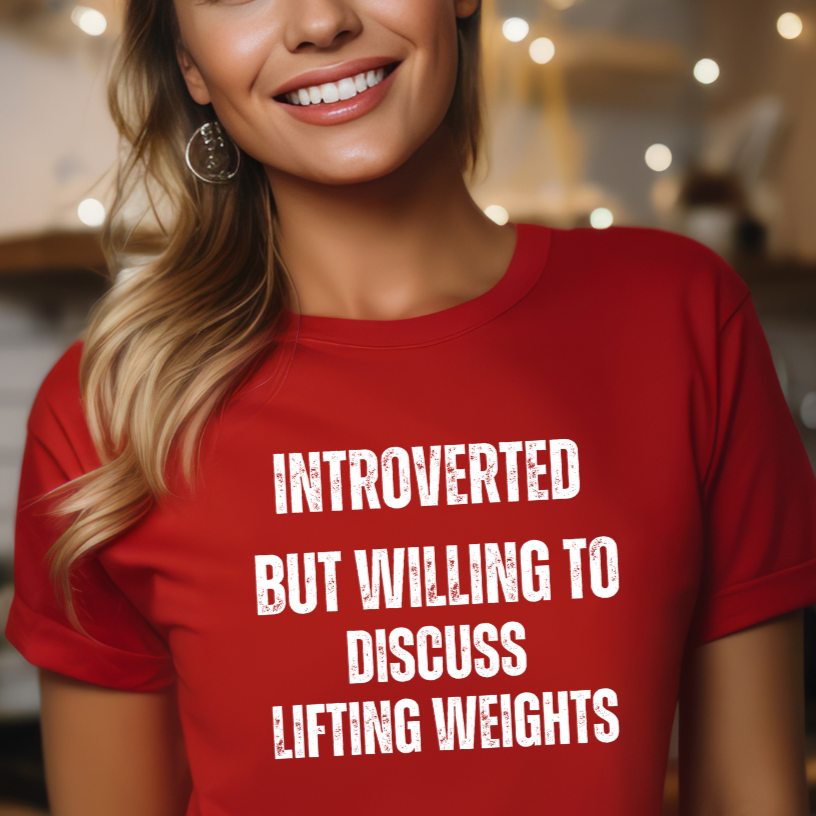 Funny Workout T-shirt for Gym Rat gifts for Personal Trainer Shirt - Introverted But Willing to Discuss Lifting Weights Introvert Shirts