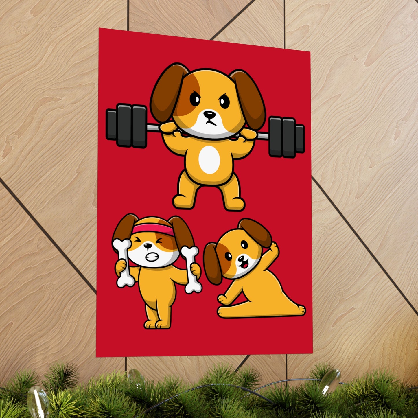 Gym Poster Funny Dog Lifting Weights Dogs Working Out Posters Powerlifting Puppy Poster for Workout Lover Gym Rat Home Gym Decor Wall Art