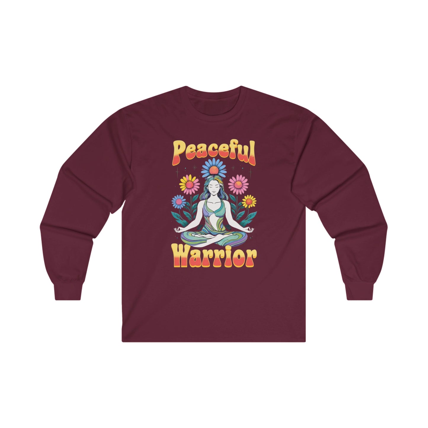 Yoga Workout Top Peaceful Warrior TShirt for Yoga T-shirt for Her gifts for Yogi Long Sleeved Workout Shirt Long Sleeves Gym TShirts for Her
