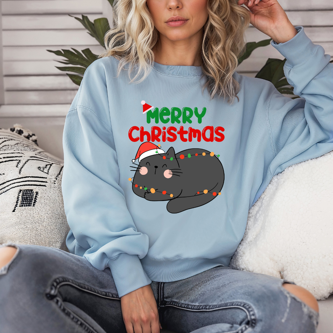 Christmas Sweatshirt for Cat Lover gift for Christmas Cats Sweater for Black Cat Lover Sweater for Christmas party for Women's present ideas