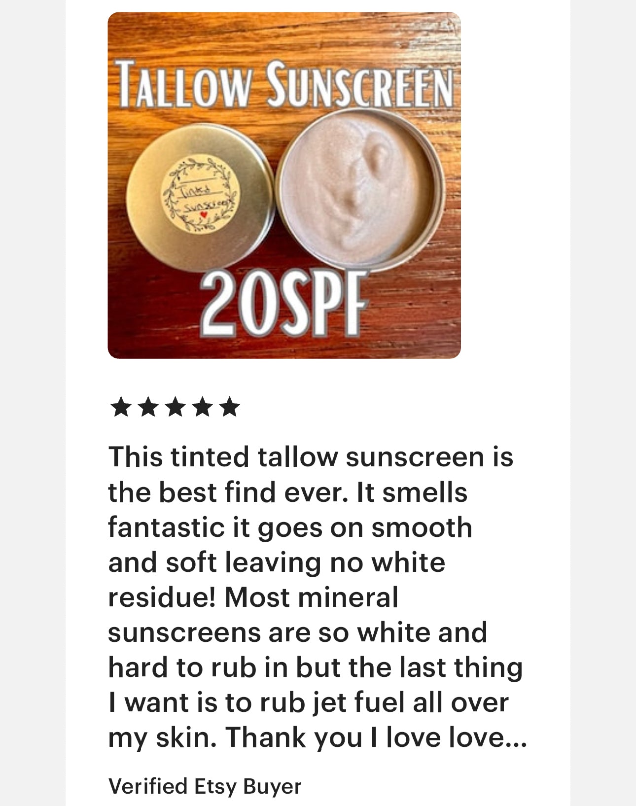 TINTED Tallow Sun Balm Non Toxic Grass Fed Beef Tallow Face & Body Lotion / Eye Cream! Skin care gift for Mom gifts Non-Nano Zinc Oxide