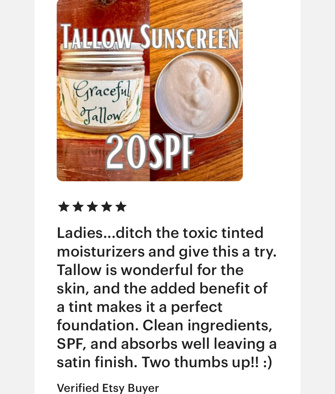 TINTED Tallow Sun Balm Non Toxic Grass Fed Beef Tallow Face & Body Lotion / Eye Cream! Skin care gift for Mom gifts Non-Nano Zinc Oxide