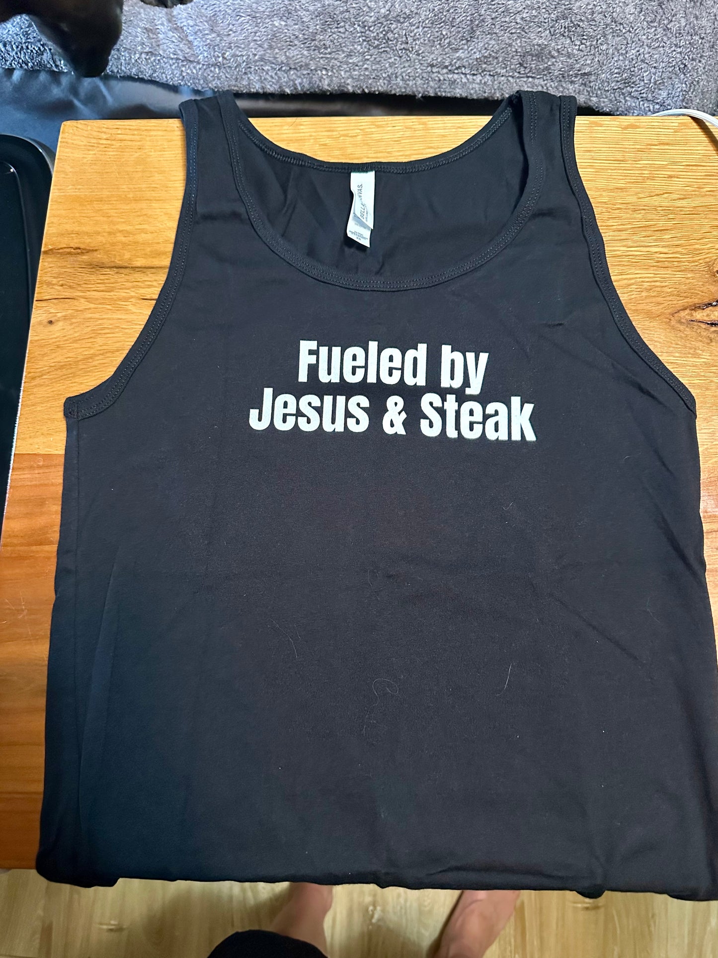 Fueled By Jesus and Steak Shirt for Christian Tank Top for the Gym Tank Tops for him gifts for her Christian Workout Shirts for Steak Lovers