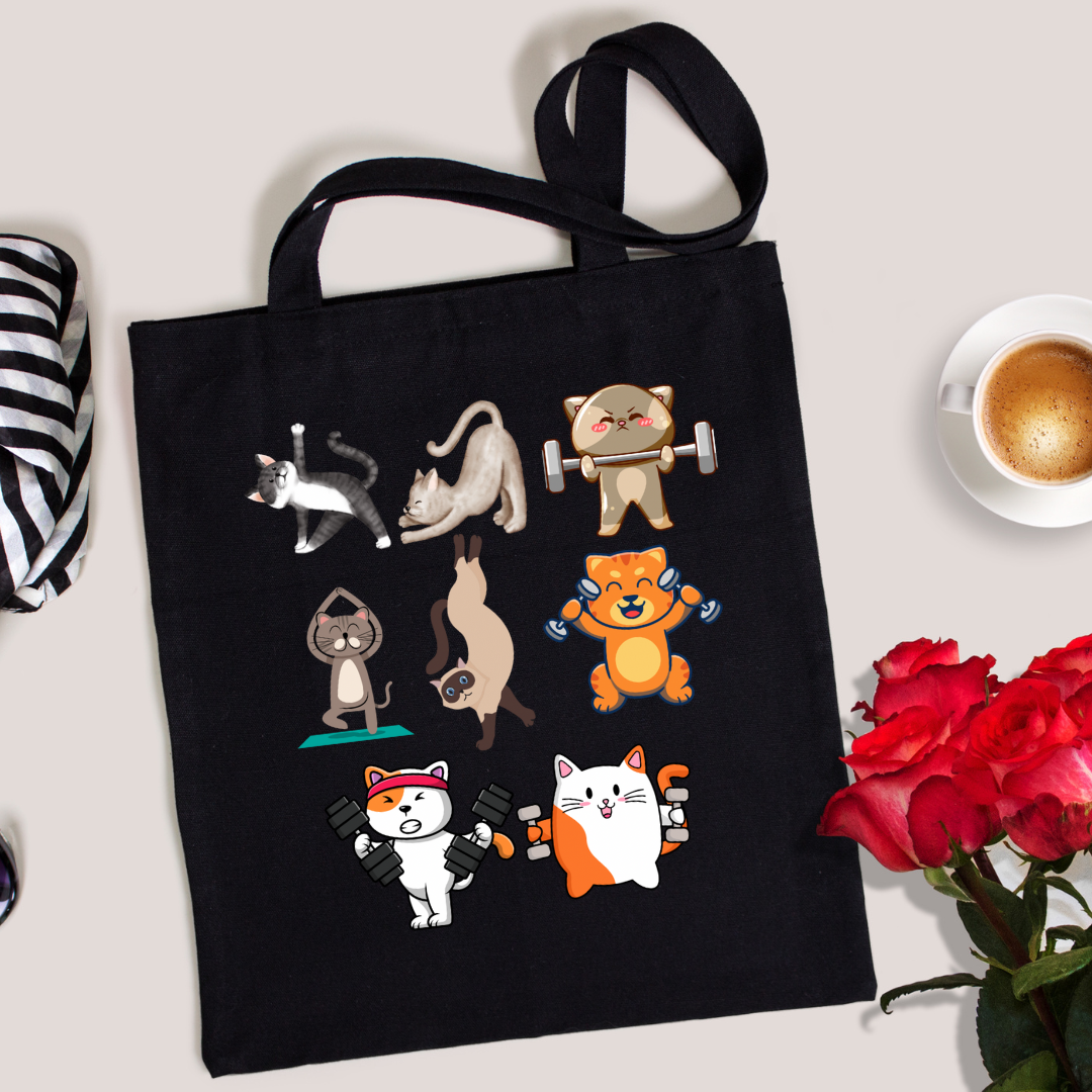 Funny Cats Working out Tote Bag Funny Gym Bags for Cat Lovers gifts for Cat Mom Fitness Tote Bag for Workout lover Cute Kitty Cats Totes