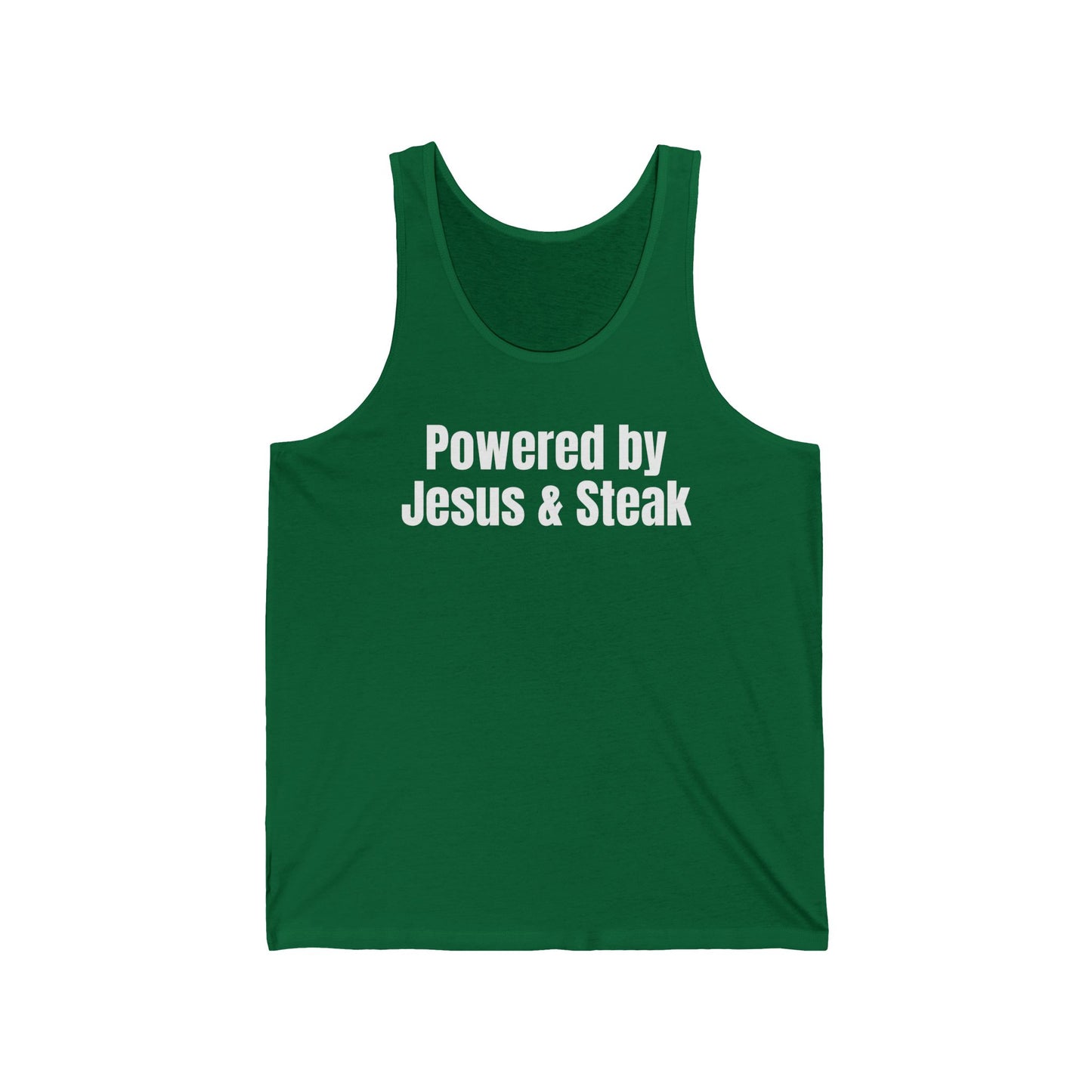 Powered By Jesus and Steak Shirt for Christian Tank Top for the Gym Tank Tops for him gifts for her Christian Workout Shirts for Steak Lover