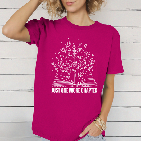 Just One More Chapter T Shirt Bookish Shirts BookWorm Floral Print Tee Book Addict T-Shirt - Reading Lover gift for Reader Shirt Librarian gift for Mom gifts for Library