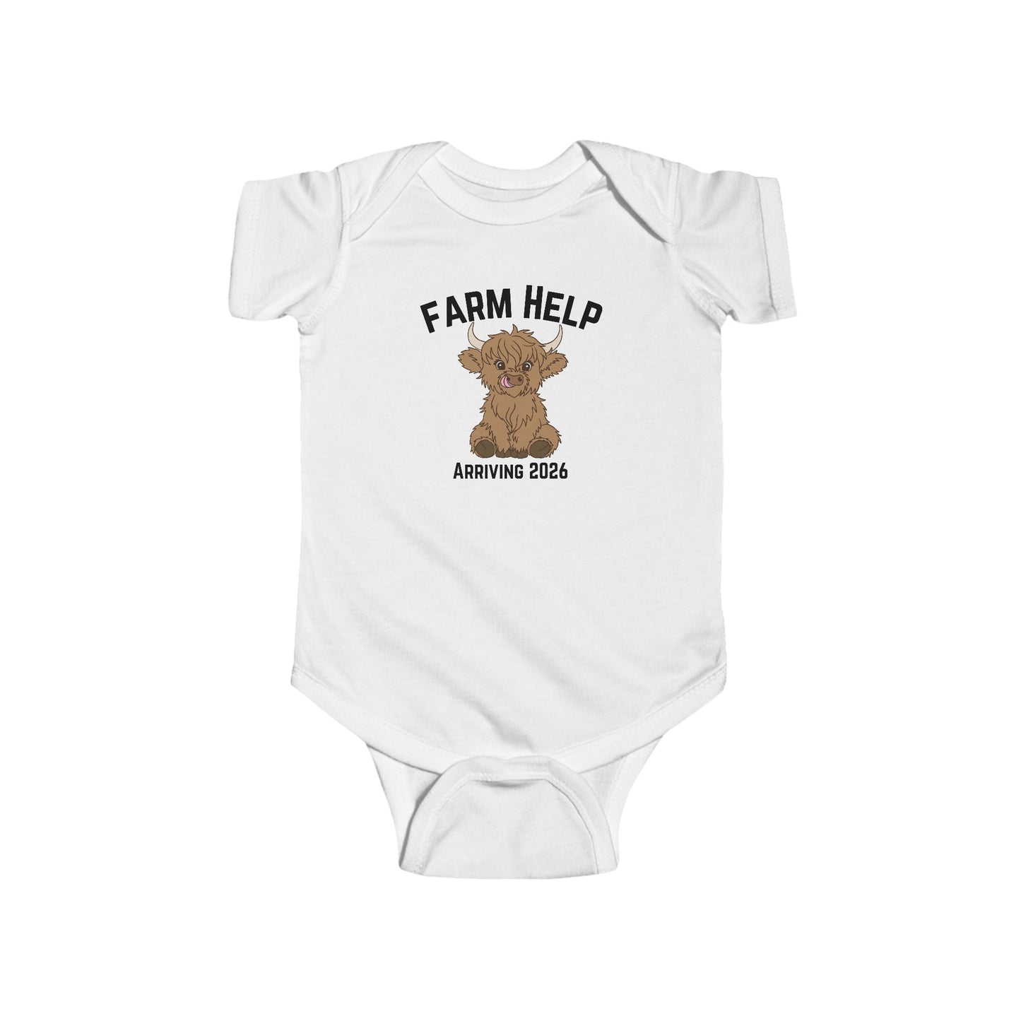 Highland Cow Infant Bodysuit, Custom Baby One Piece Suits, Personalized Homestead Farmer Gift, Cow Themed Baby Outfit, Farm Animal Baby Clothes