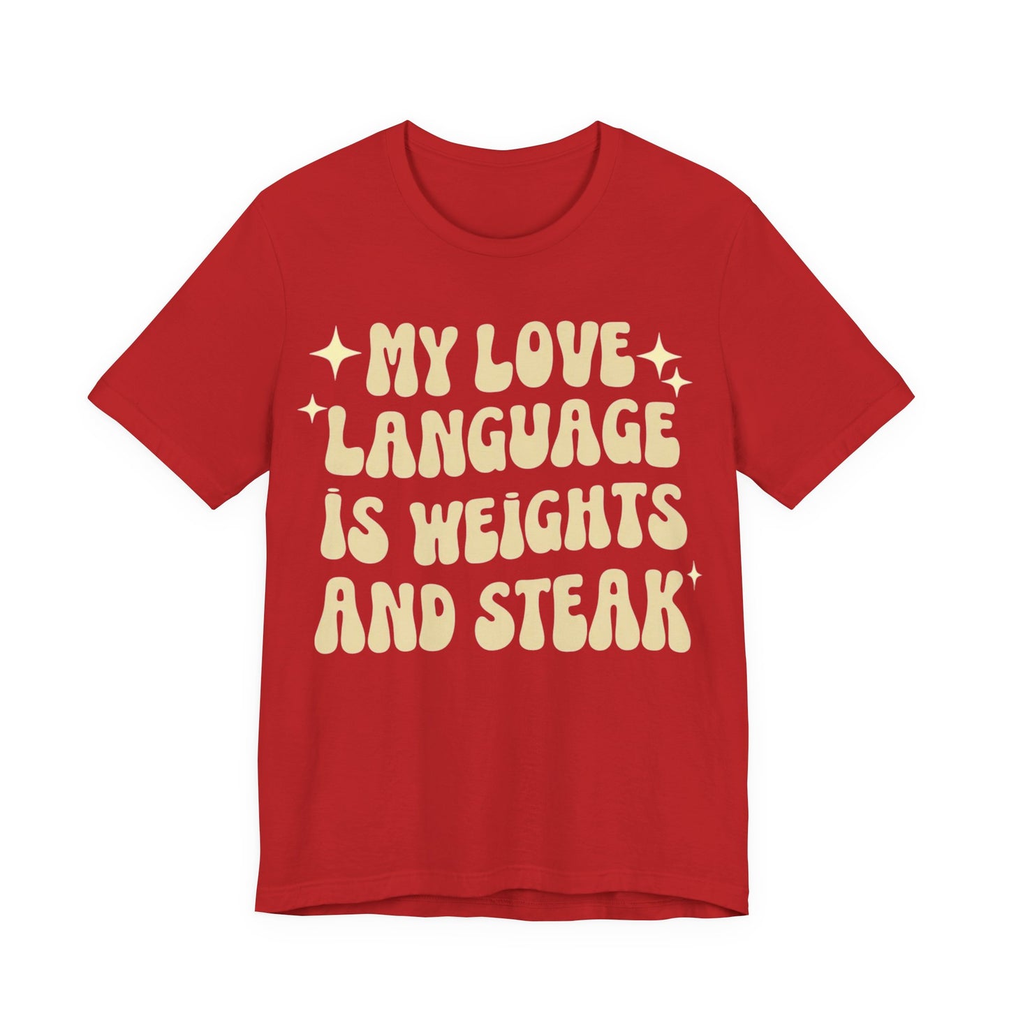 Weights and Steak Lover Unisex Tee, Gym Workout Shirt, Fitness Enthusiast Gift, Funny Weightlifting T-Shirt, Muscle Building Top
