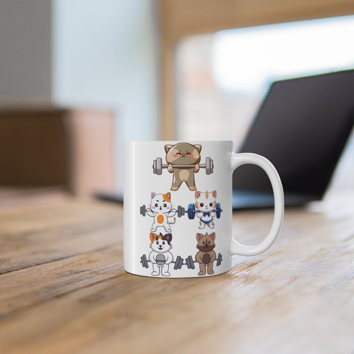 Cat Mug for Cat Lover gift for Gym Lover gift for Fitness Lover gift for Workout gift - Cats Lifting Weights 15oz Large Coffee Mug