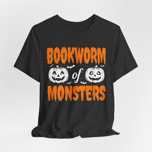 Bookworm of Monsters Halloween Tee, Reading Lover T-Shirt, Unisex Jersey Shirt, Halloween Book Shirt, Monster Lover Gift
