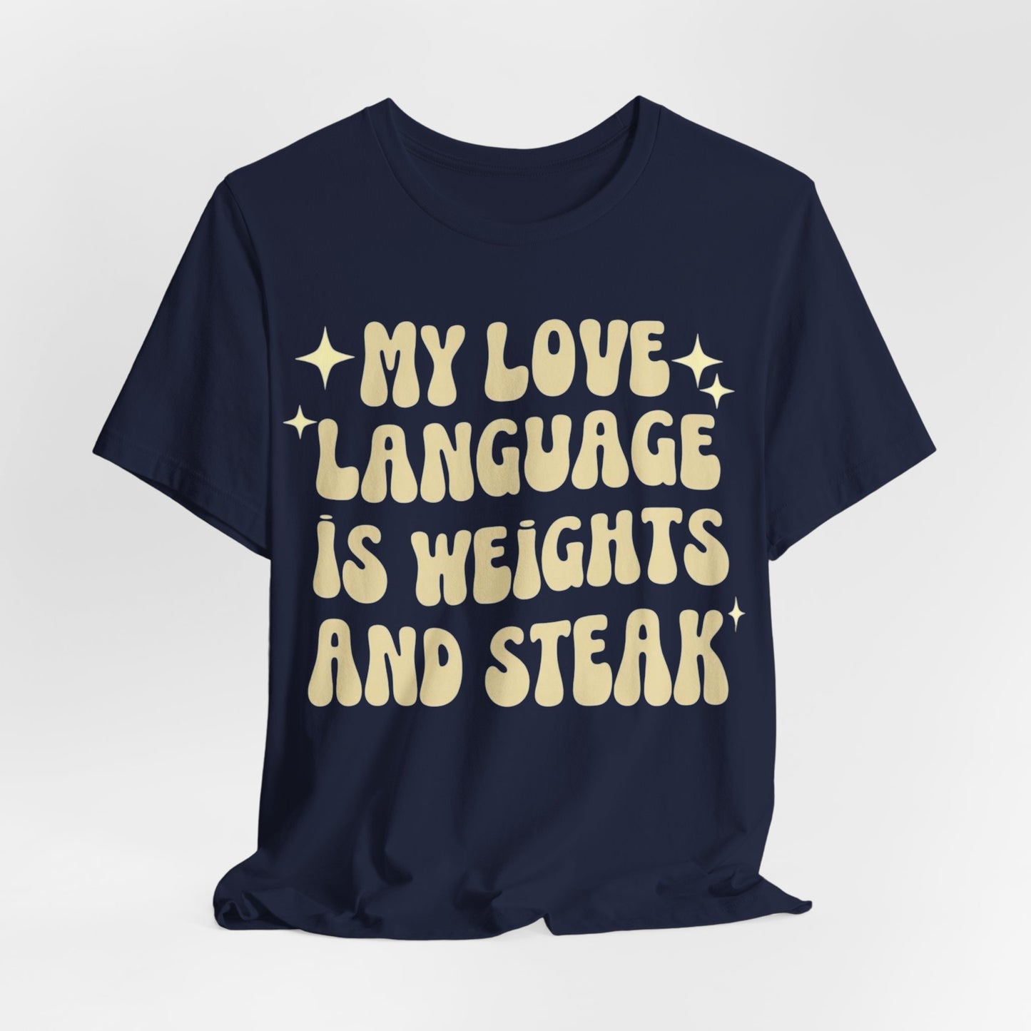 Weights and Steak Lover Unisex Tee, Gym Workout Shirt, Fitness Enthusiast Gift, Funny Weightlifting T-Shirt, Muscle Building Top