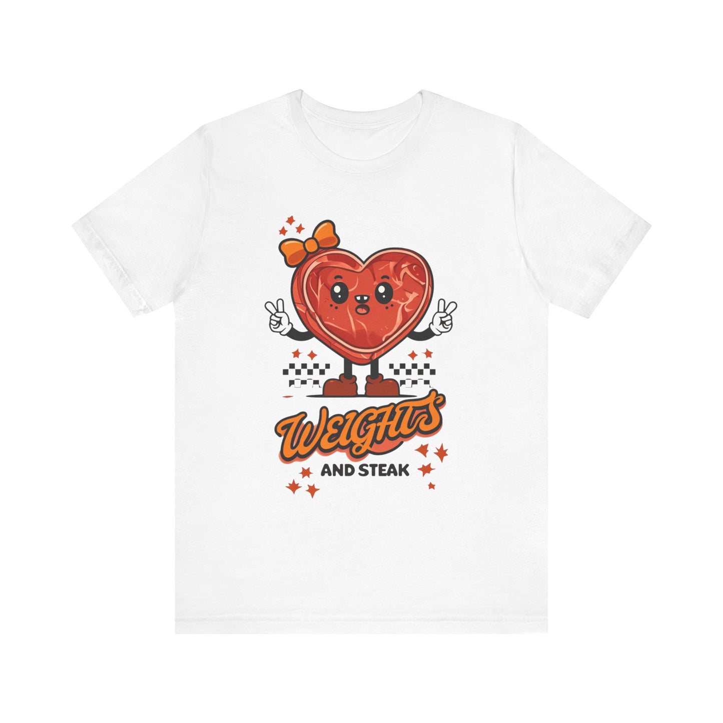 Funny Weights and Steak Unisex Tee, Gym Rat Workout Lover Gift Shirt, Fitness Apparel, Hilarious Exercise Top, Weightlifting Humor T-Shirt