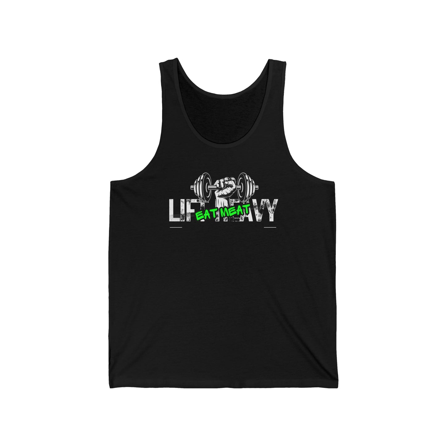 Unisex Tank Top, Weightlifting Workout Muscle Tee, Fitness Gym Apparel, Lift Heavy Eat Meat Sleeveless Shirt, Bodybuilding Exercise Clothing