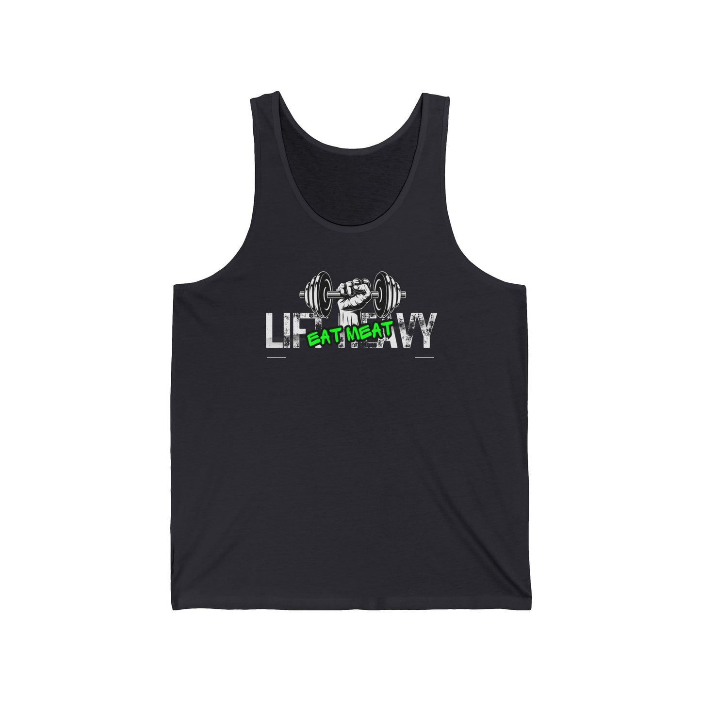Unisex Tank Top, Weightlifting Workout Muscle Tee, Fitness Gym Apparel, Lift Heavy Eat Meat Sleeveless Shirt, Bodybuilding Exercise Clothing