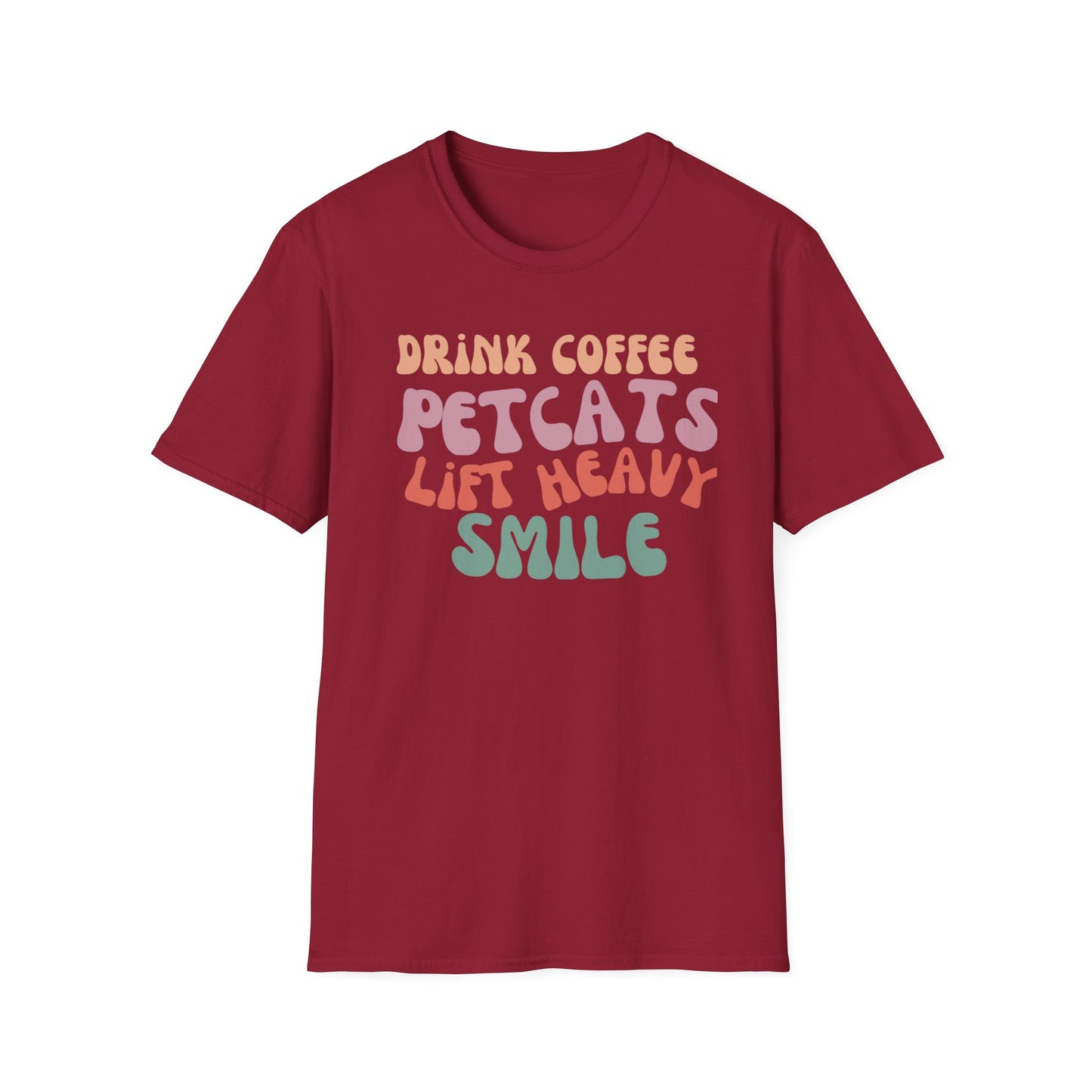 Cute Retro Graphic Tee Drink Coffee Tshirt Pet Cats T-shirts Lift Heavy T-shirt Smile T Shirts for Cat Lover gifts for Gym Tees Workout tees