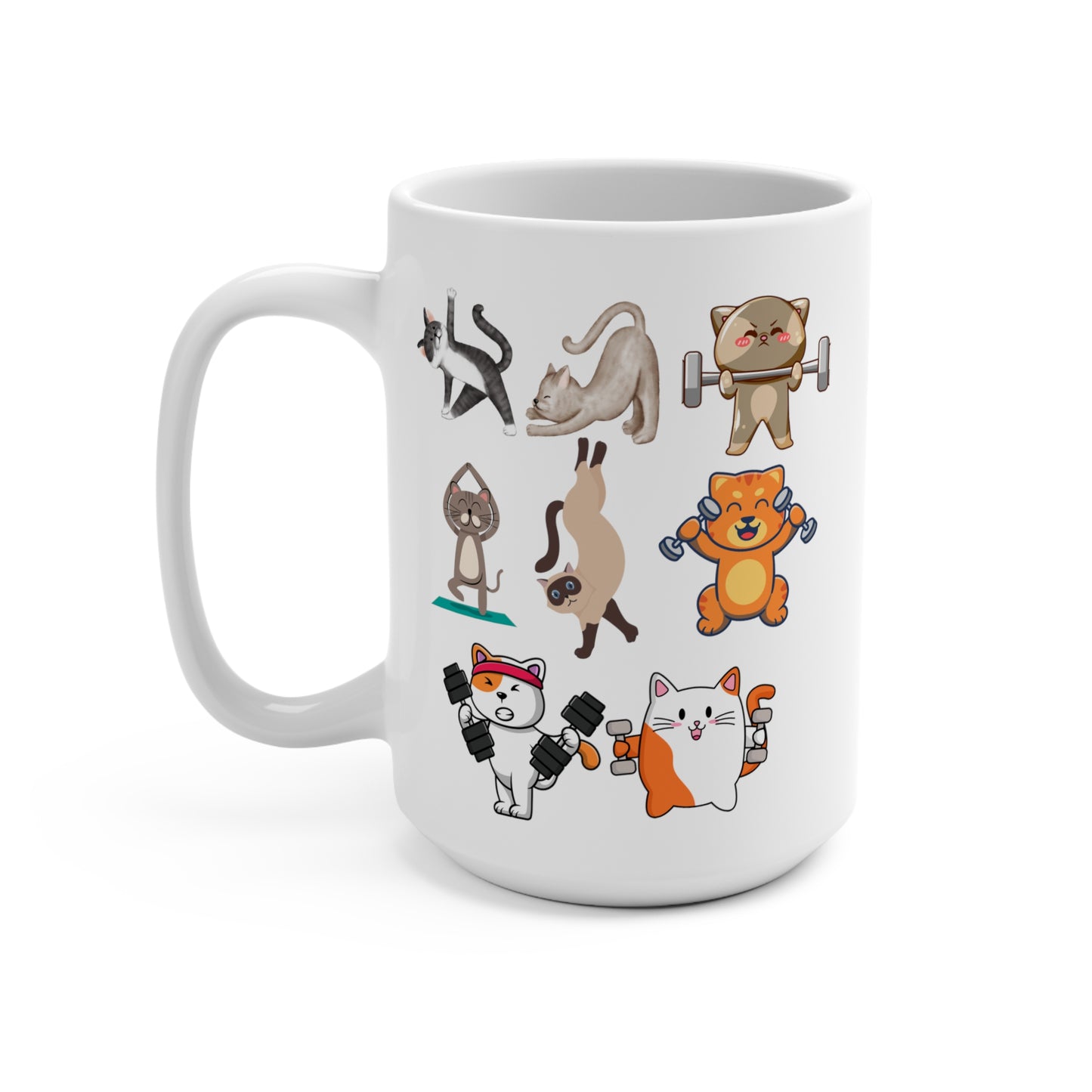 Funny Gym Cats Mug Cats Working out Lifting Weights Mug for Cat Lover Gift Working Out & Siamese cat YOGA time! Ceramic Mug 15oz