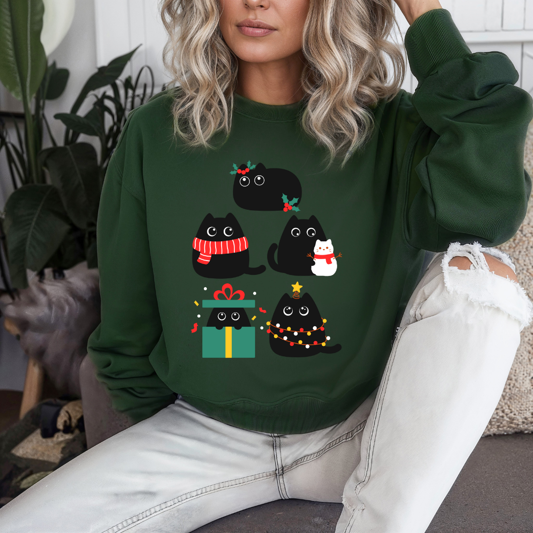 Black Cat Christmas Sweatshirt for Cats Lover gift for Funny Christmas Sweater for Christmas Party Sweater gifts for Cat Mom present
